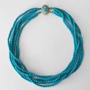 Vintage Glass Turquoise Muti Strand Carved Clasp Necklace